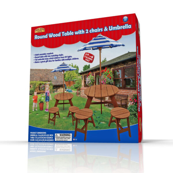 Wood Round Table with Umbrella, 2 Chairs, and Cushion - Image 2