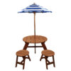 Wood Round Table with Umbrella, 2 Chairs, and Cushion